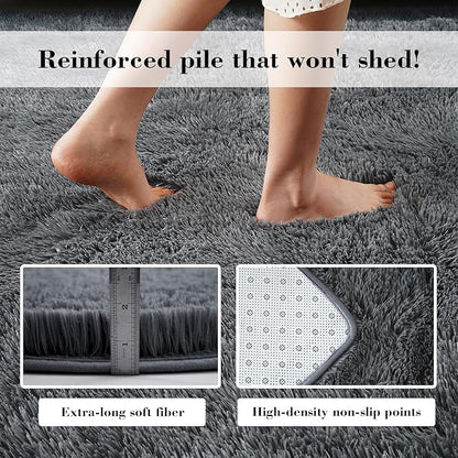 Fluffy Rug Shag Area Rug, Grey 4x6 Area Rugs for Bedroom, Small Bedside Rug, Soft Fluffy Shag Entryway Throw Rugs for Living Room Bedroom Kids Room Home Decor