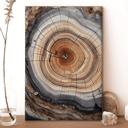 IBHJSART Framed Tree Ring Canvas Wall Art Abstract Colorful Wood Stump Decor Painting Prints Modern Minimalist Pictures Neutral Nature Rustic Farmhouse Living Room Bedroom Bathroom Office