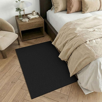 KOZYFLY Black Washable 3x4 Woven Entry Area Rug, Braided Throw Rugs for Entryway, Non Slip Door Mat Indoor Outdoor Entrance, Front Porch Foyer Carpet for Kitchen, mudroom, Bathroom, Black/Dark Grey
