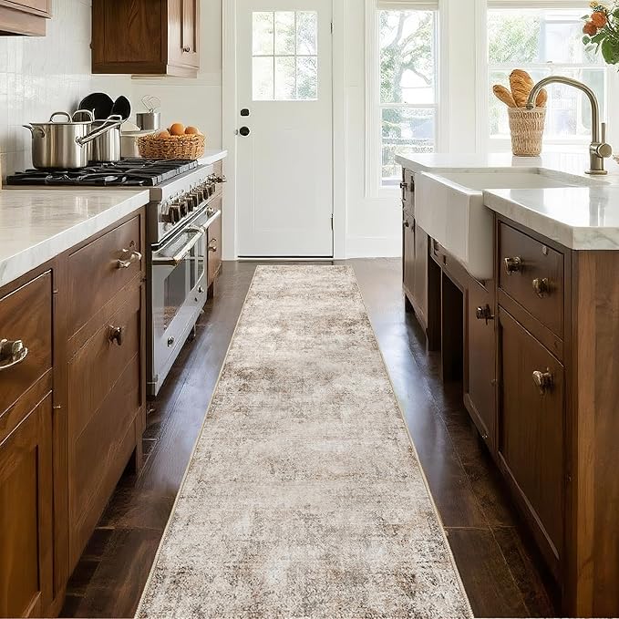 Washable Abstract Hallway Runner Rug: 2x12 Rubber Backing Modern Runners for Kitchen Entryway Bedroom - Indoor Soft Thin Easy Clean Long Carpet - Contemporary Home Decor