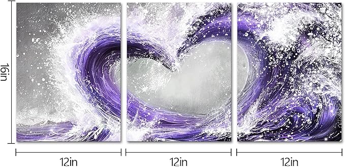 HOMEOART Bedroom Wall Art Ocean Wave Painting Love Sign Wall Decor Framed Artwork Bathroom Bedroom Living Room Decor (Purple)