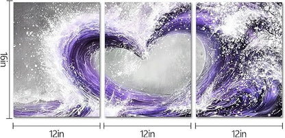 HOMEOART Bedroom Wall Art Ocean Wave Painting Love Sign Wall Decor Framed Artwork Bathroom Bedroom Living Room Decor (Purple)