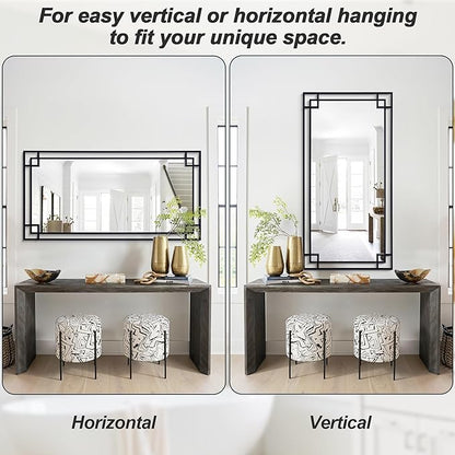 Chende Rectangular Black Mirror for Decor, 59''x30'' Large Living Room Mirror with Metal Frame, Modern Decorative Mirror for Bathroom Entryway, Horizontal/Vertical Hanging