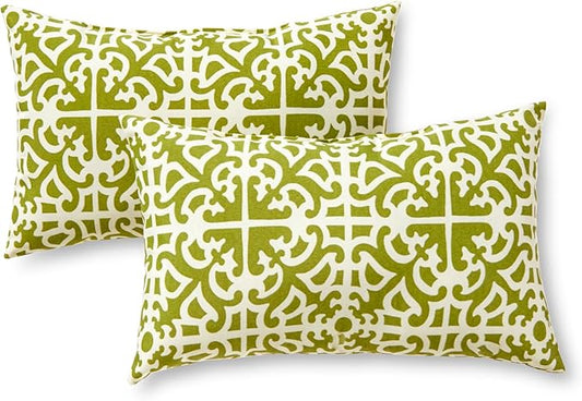 Greendale Home Fashions Outdoor 19x12 inch Rectangle Decorative Throw Pillow, 2-Pack, Moss 2 Count