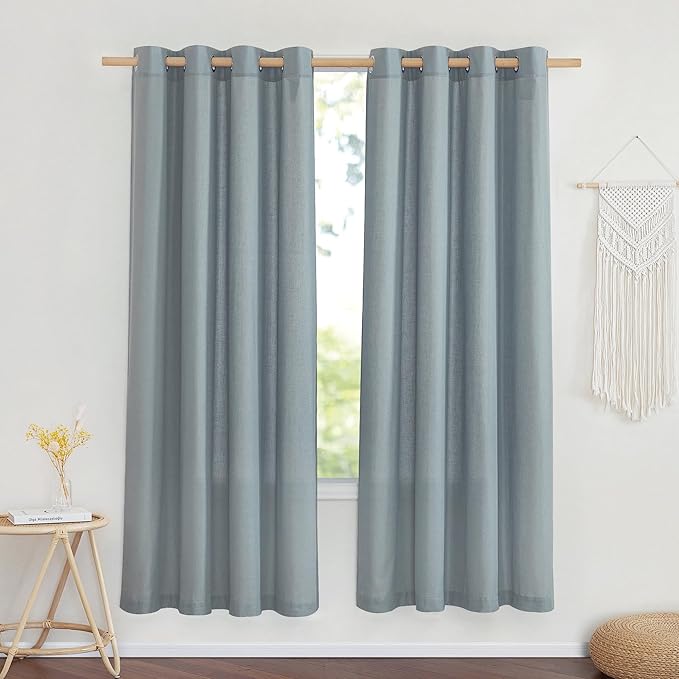 NICETOWN Stone Blue Thick Linen Curtains for Bedroom, Grommet Linen Blend Vintage Window Treatments Privacy Curtains that Let Light in for Living Room, 55" W x 72" L, Set of 2