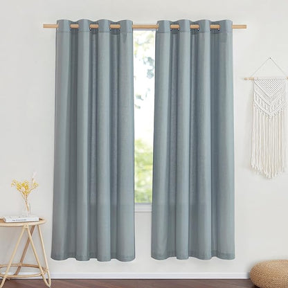 NICETOWN Stone Blue Thick Linen Curtains for Bedroom, Grommet Linen Blend Vintage Window Treatments Privacy Curtains that Let Light in for Living Room, 55" W x 72" L, Set of 2