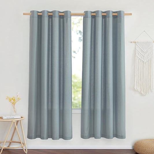NICETOWN Stone Blue Thick Linen Curtains for Bedroom, Grommet Linen Blend Vintage Window Treatments Privacy Curtains that Let Light in for Living Room, 55" W x 72" L, Set of 2