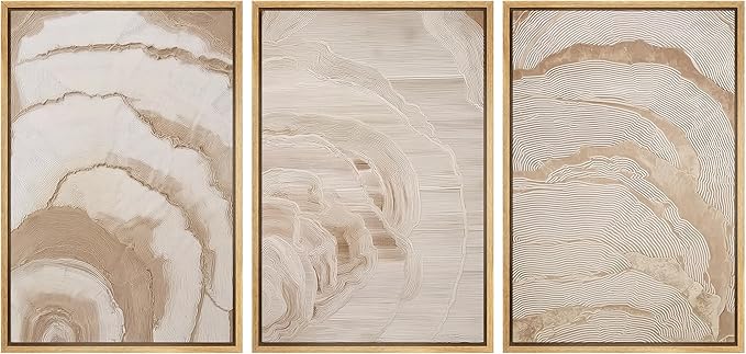 SIGNLEADER Framed Canvas Print Wall Art Set Beige Abstract Wave Neutral Illustrations Minimal Decorative Bohemian Nordic for Living Room, Bedroom, Office - 24"x36"x3 NATURAL