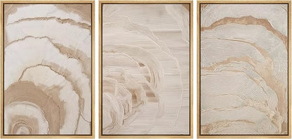 SIGNLEADER Framed Canvas Print Wall Art Set Beige Abstract Wave Neutral Illustrations Minimal Decorative Bohemian Nordic for Living Room, Bedroom, Office - 16"x24"x3 NATURAL