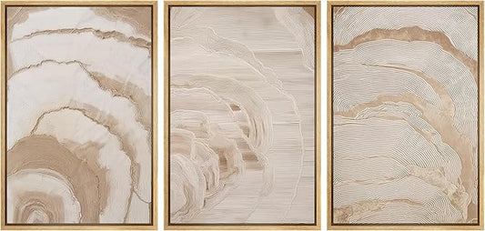 SIGNLEADER Framed Canvas Print Wall Art Set Beige Abstract Wave Neutral Illustrations Minimal Decorative Bohemian Nordic for Living Room, Bedroom, Office - 16"x24"x3 NATURAL