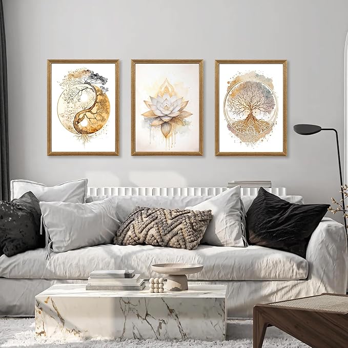ICHZUMW Tree of Life Zen Canvas Wall Art, Yoga Room Wall Decor, Abstract Lotus Flower Yin Yang Taichi Paintings, Spiritual Pictures Prints Artwork, Living Room Bedroom Spa Meditation Space, 12x16in