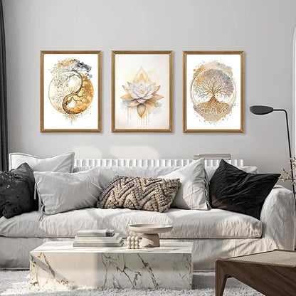 ICHZUMW Tree of Life Zen Canvas Wall Art, Yoga Room Wall Decor, Abstract Lotus Flower Yin Yang Taichi Paintings, Spiritual Pictures Prints Artwork, Living Room Bedroom Spa Meditation Space, 12x16in