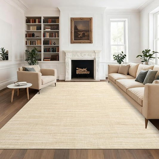 Washable Area Rug 8x10 for Living Room Bedroom Non Slip Minimalist Solid Color Area Rugs Modern Abstract Plain Dining Room Throw Carpet Low Pile Soft Classic Boho Rugs for Kitchen Nursery Oiifce,Beige