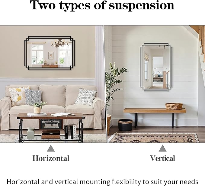 Black Bathroom Mirror with Shelf, 36" x 24" Mirror Wall Decor with Modern Art Rectangular Metal Frame for Living Room, Bedroom, Dining Room, Entryway