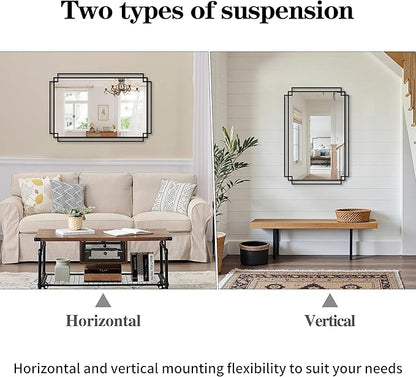 Black Bathroom Mirror with Shelf, 36" x 24" Mirror Wall Decor with Modern Art Rectangular Metal Frame for Living Room, Bedroom, Dining Room, Entryway