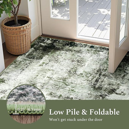 Rugflix 5x7 Area Rugs for Living Room, Washable Large Rug Stain-Resistant Low Pile, Modern Dark Carpet for Dining Room Home Office Kid Room Nursery Bedroom, Dark Green