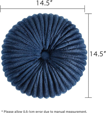 HIG Decorative Round Throw Pillows for Bed Couch -Set of 2 Handcraft Ruched Pumpkin Pillow, Soft and Durable Flannel Floor Pillow for Home Decor, Bed Living Room and Sofa (Navy,14.5"x14.5")