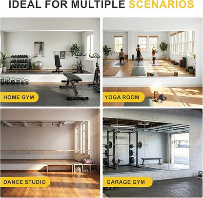 Home Gym Mirror for Wall, 50"x25"-3 PCS Full Length Workout Mirrors, Tempered Glass, HD Reflection, Large Frameless Body Mirror for Home Gym, Garage, Yoga, Dance, Bedroom(Silver)