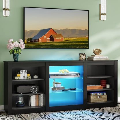 WLIVE Modern TV Stand for 65 Inch TV, Entertainment Center with Adjustable Open Shelves & RGB LED Lights, Sturdy Media Console for Living Room, Bedroom,Gaming (Black)