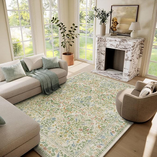 Washable Area Rugs for Living Room: 6x9 Bedroom Rug Stain Resistant Non Slip Low Pile Lightweight Soft Carpets for Dining Room Kitchen Nursery Kids Room Farmhouse Living Room Indoor
