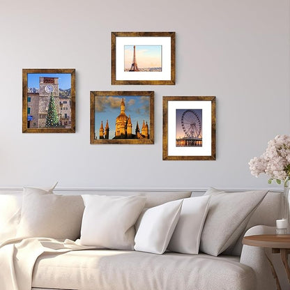 BESCRCL 8x10 Picture Frame Warm Brown Set of 6, Display Pictures 5x7 with Mat or 8x10 Without Mat for Wall Mounting or TableTop
