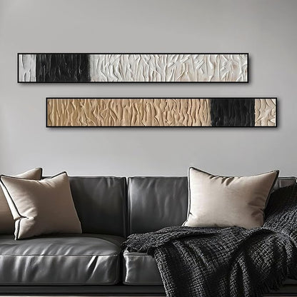 Large Framed Long Narrow Vertical Abstract Wall Art Set of 2, Premium Crystal Porcelain Canvas Prints, Neutral Abstract Modern Design - Perfect for Entryway, Hallway, Living Room, Bedroom - 63x10 inch