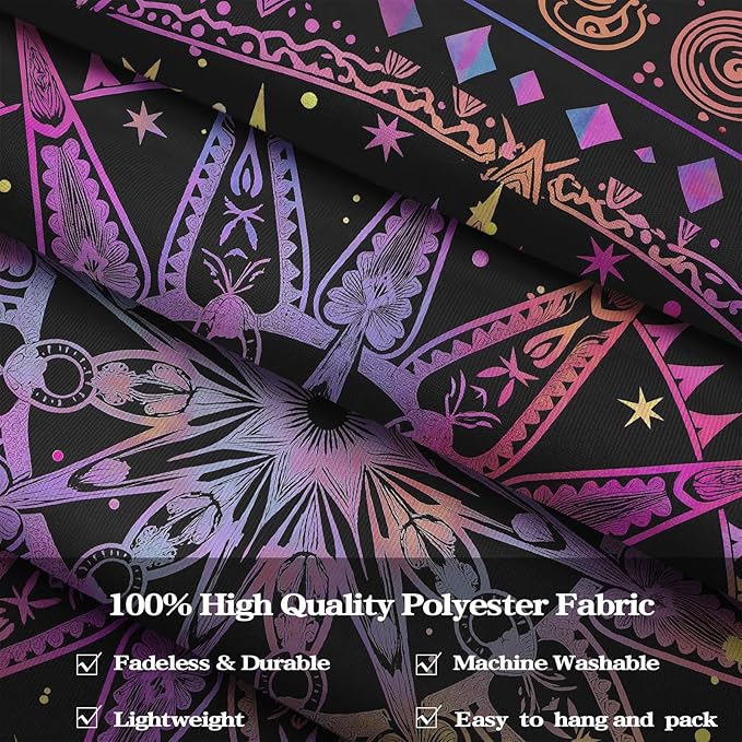 Leeisysme Hippie Sun and Moon Tapestry, Blacklight UV Reactive Neon Tie Dye Celestial Wall Hanging for Living Room Bedroom Home Decor, Purple 44x60 inches