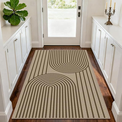 Easy Jute Rugs for Entryway, 3' x 5' Indoor Outdoor Rug, Brown Farmhouse Washable Ultra-Thin Non-Slip Area Rug for Foyer, Backdoor, Living Room, Kitchen, Bedroom, Balcony