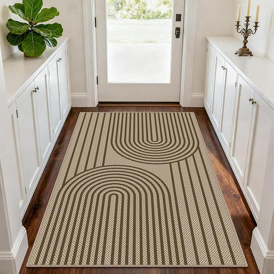 Easy Jute Rugs for Entryway, 3' x 5' Indoor Outdoor Rug, Brown Farmhouse Washable Ultra-Thin Non-Slip Area Rug for Foyer, Backdoor, Living Room, Kitchen, Bedroom, Balcony
