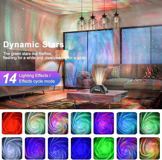 Star Projector, Northern Galaxy Aurora Lights Projector with 33 Light Effects Bluetooth Speaker & White Noise, Remote Control Night Light for Bedroom, Room Decor, Gift for Kids Adults (Jet Black)
