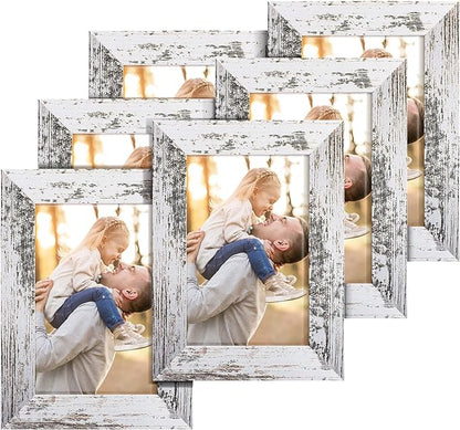TWING 4 x 6 Rustic Picture Frames Set of 6, Farmehouse Photo Frame Collage For Wall Decor Mounting or Tabletop Display Distressed White, Ideal Gifts