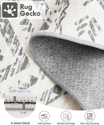 Miukiki 2x3 Entryway Rug Moroccan Washable Non Slip Indoor Floor Carpet Foldable Thin Rug for Dining Room Bedroom with Low Pile(Grey,2'x3')