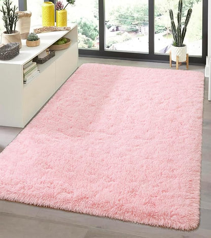 Andecor Soft Fluffy Bedroom Rugs, 3 x 5 Feet Indoor Shaggy Plush Area Rug for Boys Girls Kids Baby College Dorm Living Room Home Decor Floor Carpet, Pink