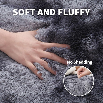 KICHOWUA Thick Area Rug 5x7 Dark Grey Fluffy Shag for Bedroom, Extra Soft Plush Fuzzy Washable Thickened Non-Slip Carpet, Modern Furry Shaggy Rug for Living Room Kids Nursery Dorm Room, Tie-Dye Gray