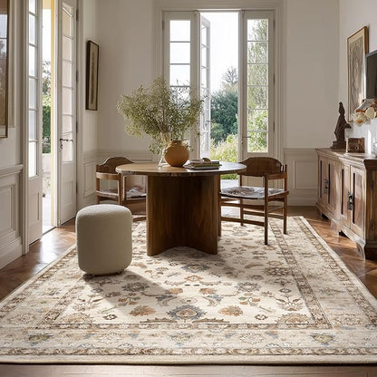 10x14 Area Rug Washable Rugs: Large Living Room Rug Stain Resistant Non Slip Distressed Vintage Low Pile Soft Carpet Rugs for Bedroom Farmhouse Dining Room Kids Playroom Nursery