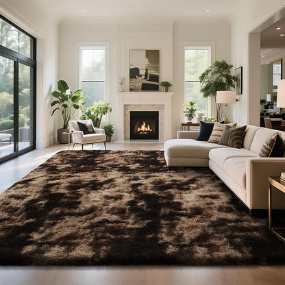 yongyangjuxin Fluffy Rug Shag Area Rug, Mottling Brown 10x14 Area Rugs for Bedroom, Super Soft Shag Rugs for Living Room Bedroom Kids Room Home Decor, Upgrade Anti-Skid Rectangular Fuzzy Rug