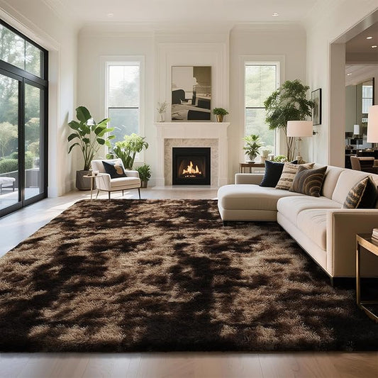 yongyangjuxin Fluffy Rug Shag Area Rug, Mottling Brown 9x12 Area Rugs for Living Room, Large Shag Area Rugs for Bedroom Kids Room Home Decor, Upgrade Anti-Skid Rectangular Fuzzy Rugs