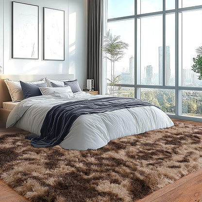 Extra Large Plush Rug High Pile Fluffy Rug for Living Room, Big Plush Non-Skid Shag Carpet, Soft Shaggy Rugs for Bedroom Indoor Modern Home Decor Tie Dye Coffee 9x12ft