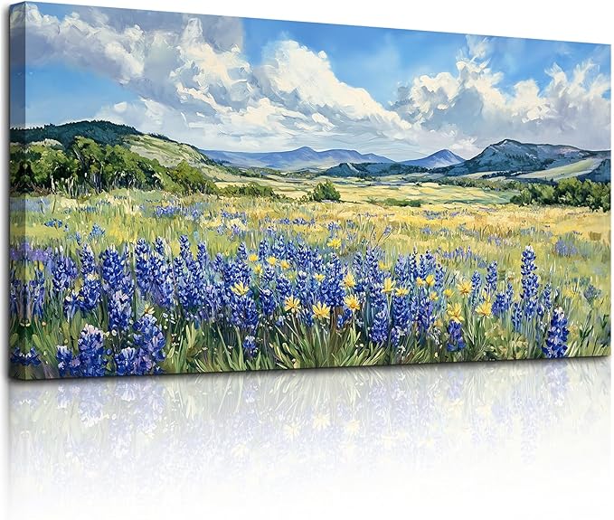 SERIMINO Pastoral Landscape Extra Large Wall Art, Nature Lavender Flower Canvas Prints, Mountain Wilderness Pictures Wall Decor, Rustic Decorations for Living Room Dining Room Ready to Hang 29"X57"