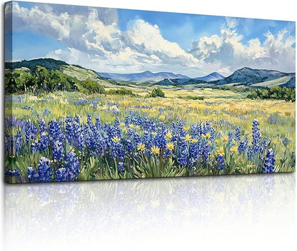 SERIMINO Pastoral Landscape Extra Large Wall Art, Nature Lavender Flower Canvas Prints, Mountain Wilderness Pictures Wall Decor, Rustic Decorations for Living Room Dining Room Ready to Hang 29"X57"