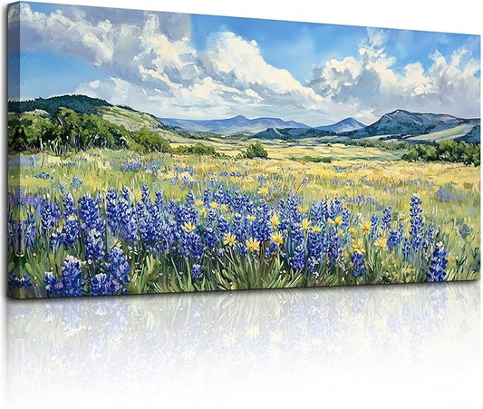 SERIMINO Pastoral Landscape Extra Large Wall Art, Nature Lavender Flower Canvas Prints, Mountain Wilderness Pictures Wall Decor, Rustic Decorations for Living Room Dining Room Ready to Hang 29"X57"
