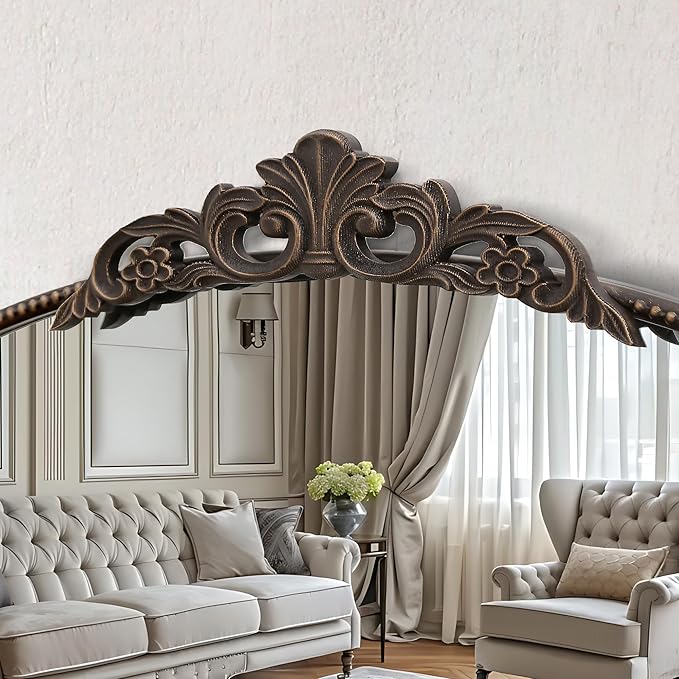 Micasso Large Bronze Vintage Mirror: 40"x29" French Baroque Antique Arched Mirror - Traditional Ornate Decorative for Wall/Fireplace/Mantel/Entryway/Bathroom/Hallway - Home Decor for Living Room