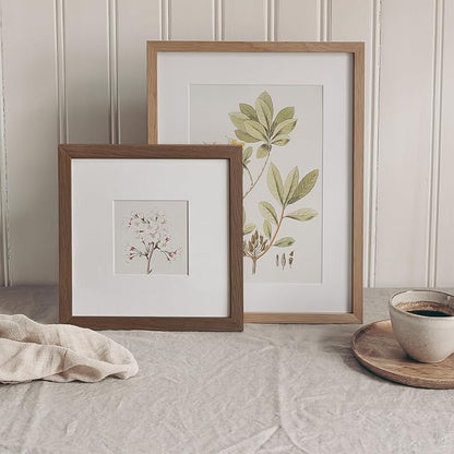 8x8 Picture Frames, Solid Oak Wood 8x8 photo Frame with Mat to 4x4(Openning Size is 3.5x3.5), Natural Oak 8x8 Picture Frames for Wall and Tabletop Display, (Walnut Set of 1)