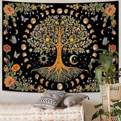 Lunerfex Tree of Life Wall Tapestry - Celestial Moon Phase & Sun Wall Hanging for Bedroom and Living Room Decor - Boho Spiritual Tapestries 90"x70"