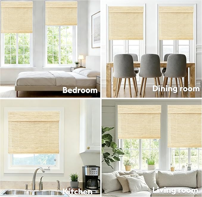Motorized Bamboo Roman Shades, Motorized Blinds with Remote Compatible with Homekit, Alexa GoogleHome, Smart Wood Woven Shades for Indoor Windows, Customize, Driftland