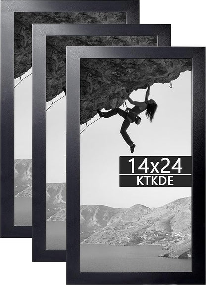 KTKDE 14x24 Studio Gallery-3 pack, 24x14 Poster Black Frame Wooden, Vertical & Horizontal Wall Hanging Picture Frame for Photos, Posters & Art Prints