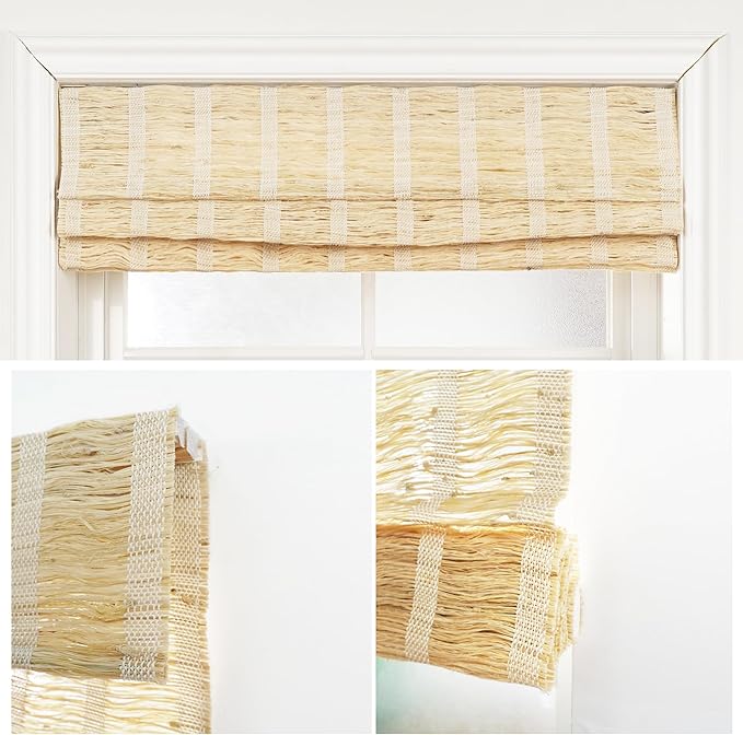 Motorized Bamboo Roman Shades, Motorized Blinds with Remote Compatible with Homekit, Alexa GoogleHome, Smart Wood Woven Shades for Indoor Windows, Customize, Sol Fringe