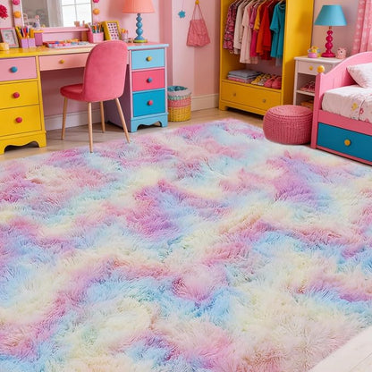 6x9 Children's Rugs for Bedroom,Rugs for Living Room, Plush Fluffy Carpet, Non-Slip Upgrade Rainbow Rug, Suitable for Kids Home Decor Aesthetics Dorm.