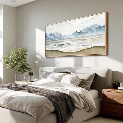 Wapluam Beach Pictures Wall Art,Large Canavs Wall Art,Ocean Wall Decor Living Room,Farmhouse Landscape Painting,Mountain Wall Art,Above Bed Wall Art,Framed Sea Waves Artwork for Bedroom Bathroom 20x40