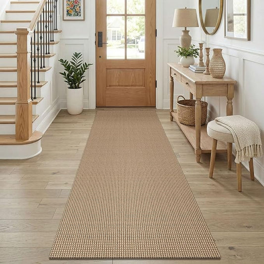 KOZYFLY Runners for Hallways 2.6x8 ft Washable Kitchen Runner Non Slip Rubber Backed Hall Runners Cotton Entryway Runner Rugs for Indoor Backdoor Bedroom Kitchen, Orange Beige/Tan/Brown